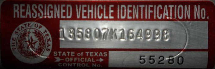 Texas DOT-Issued VIN plate